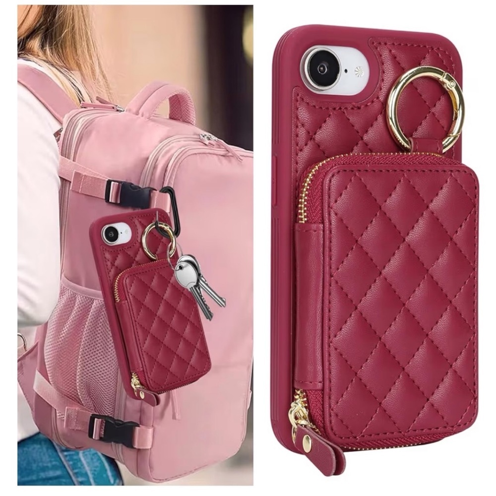 NIP Hamany iPhone 16e Wallet Card Case Crossbody With Strap Dark Red - Picture 3 of 11